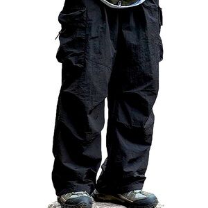 Men's Loose Relaxed Fit Casual Cargo Hiking Pants,Elastic Waist